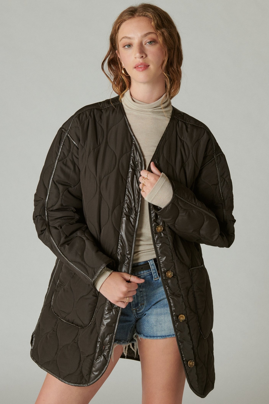 reversible shine quilted liner jacket